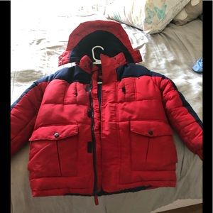 Boys size small Tommy Hilfiger thick winter jacket with hood, zipper, and velcro